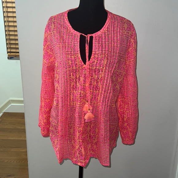 Vineyard vines scarf print pleated top M - Picture 2 of 6